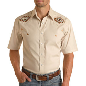 Panhandle Aztec Embroidered Short Sleeve Shirt Pearl Snaps Western Size LARGE
